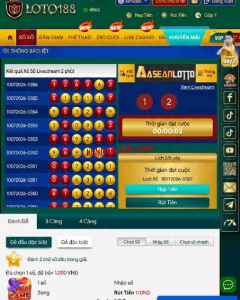 Xổ số livestream 2 phút tại Loto188