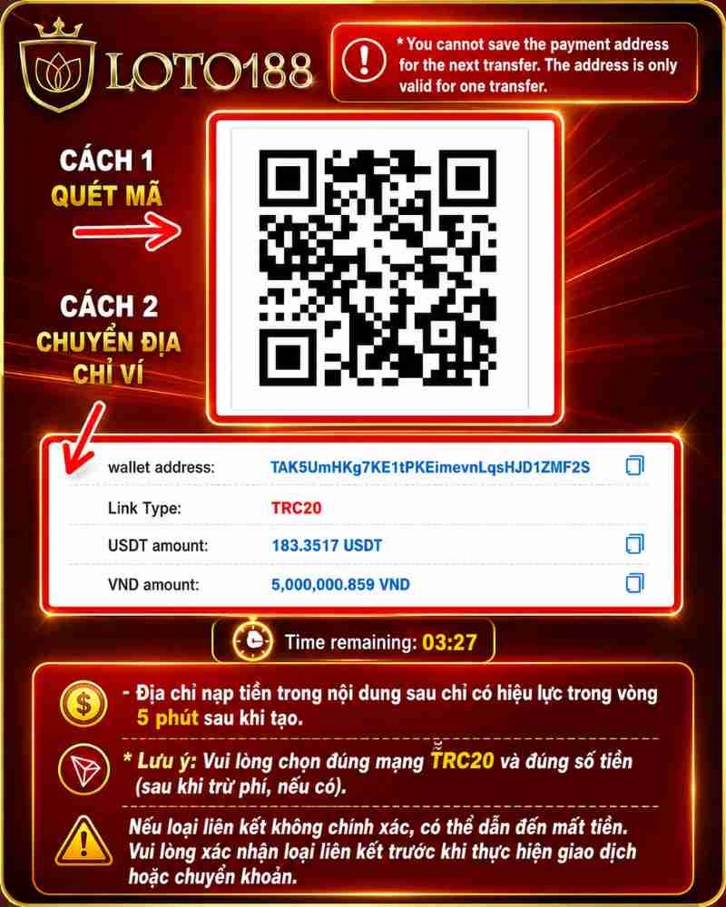 Lưu ý khi copy địa chỉ ví nạp loto188